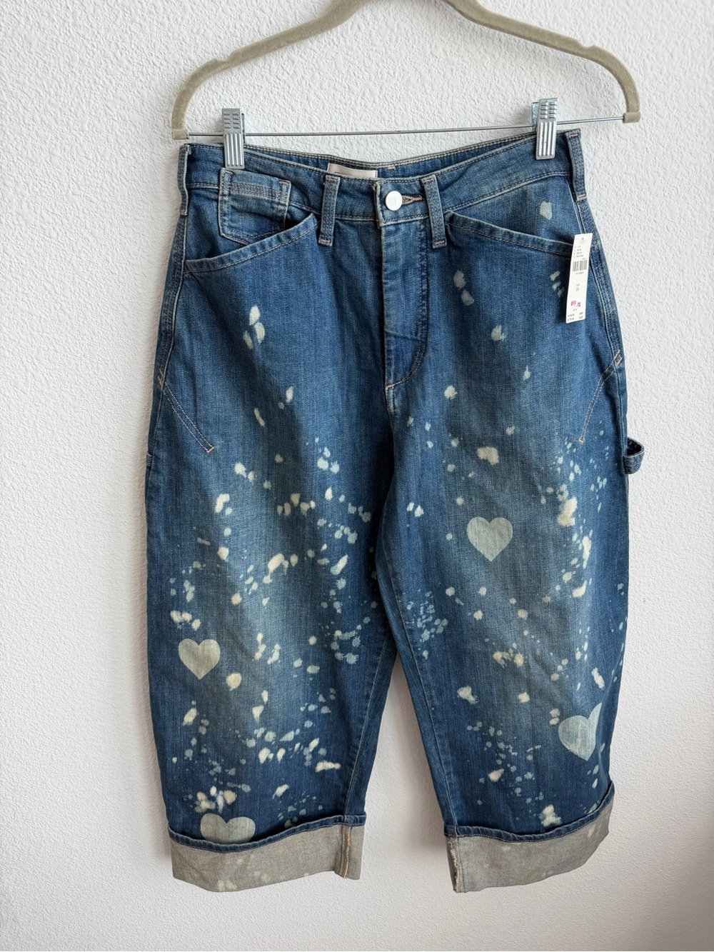 NWT Pilcro Anthropologie Kayden Carpenter Barrel Jeans Size 26 Hearts - Picture 2 of 4
